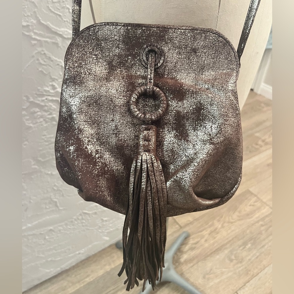 HOBO Birdy crossbody in distressed metallic suede